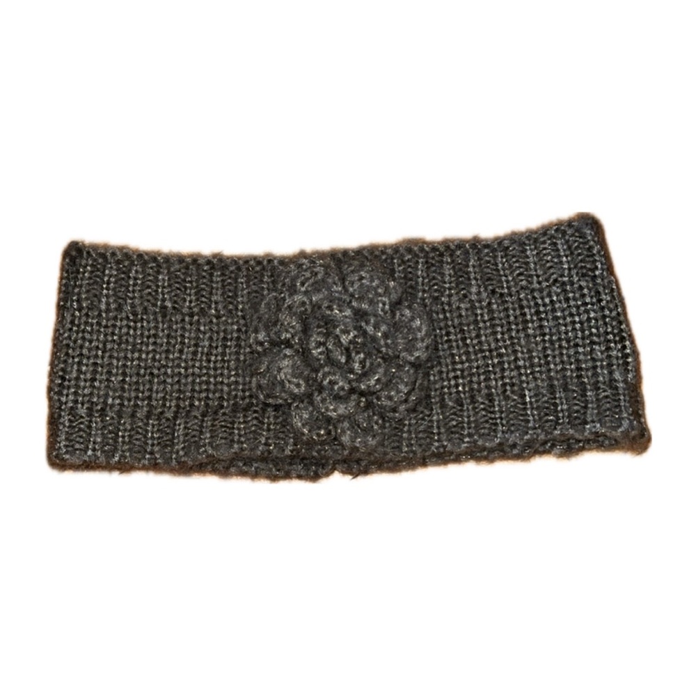 Taupe Knit Headband with Flower & glitter thread detail